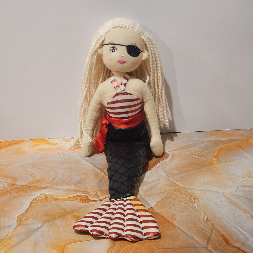 GANZ Shimmer Cove Pirate Shelly Mermaid Plush Doll 18" Red Stripe Tail